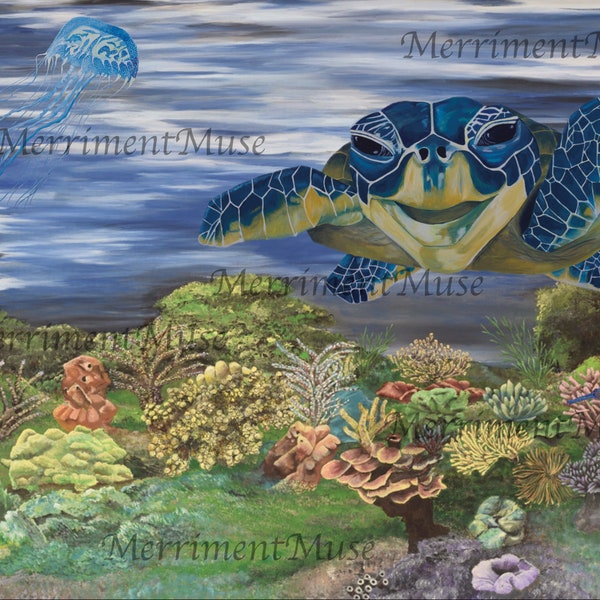 Vinyl Wall Mural of Coral reef printed from original hand painted art