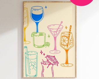 Cocktail Rainbow | Trendy Bar Cart Poster | Drinks Aperol Spritz Martini Margarita Cute Apartment Art | Printable Wall Art Decor