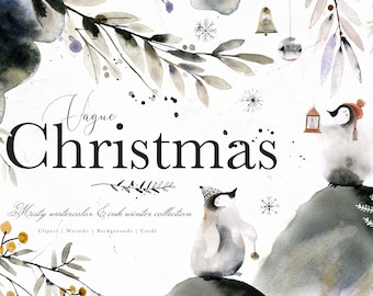 Vague Christmas / Watercolor & Ink Illustrations Set
