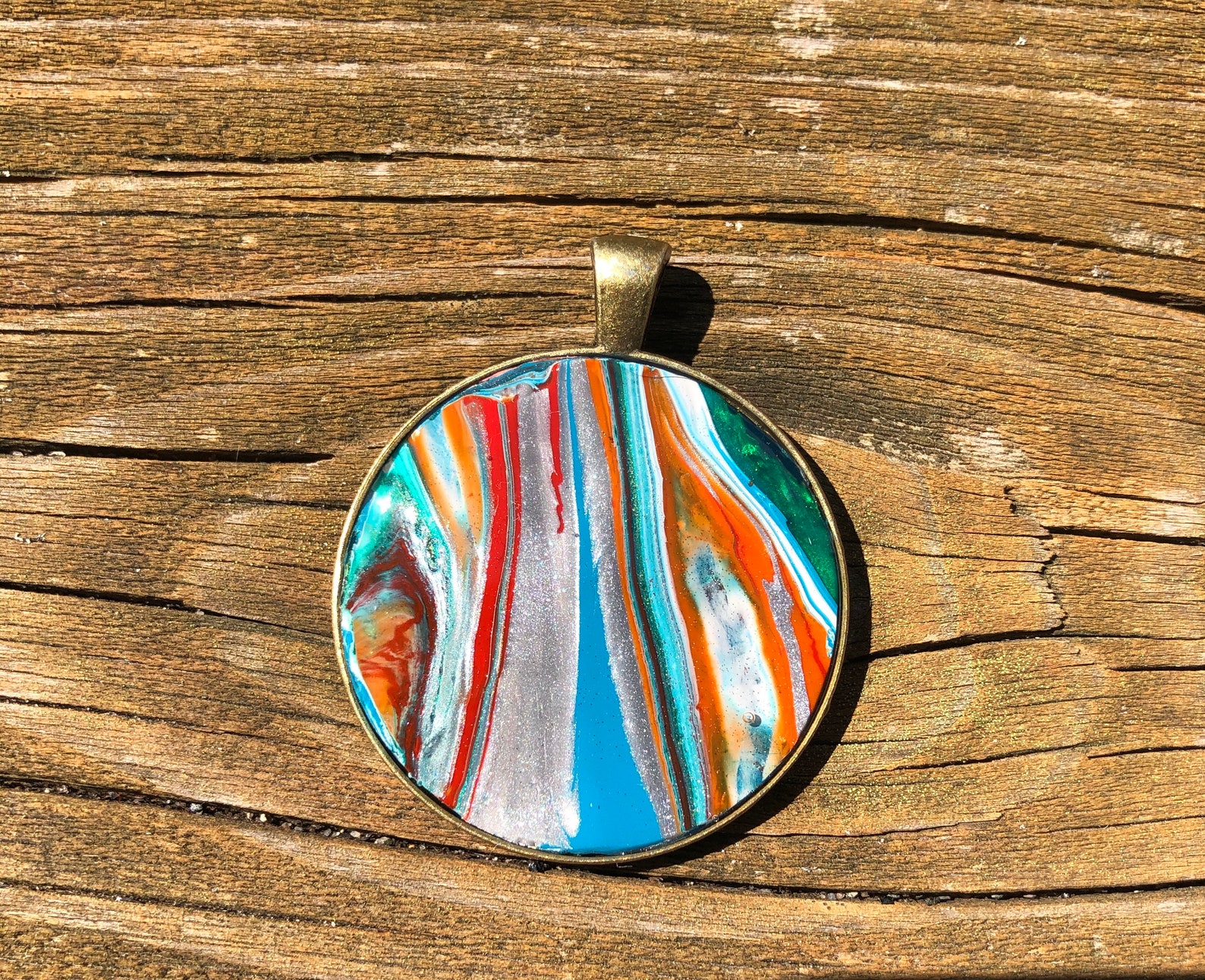 Handmade Acrylic Paint Pour Necklace Pendant Etsy