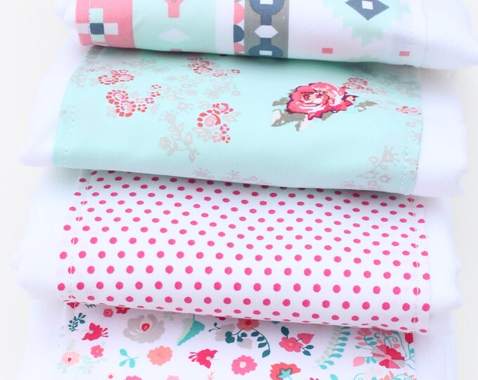 Baby Girl Burp Cloths Burp Cloth Set Mint Pink and Gray Etsy