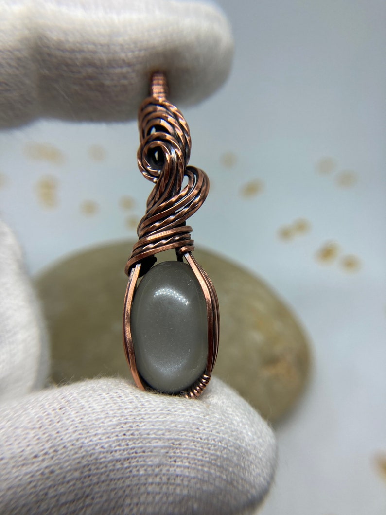 wire wrapped moonstone quality grey moonstone sparkly grey moonstone pendant Grey Moonstone pendant in antiqued copper
