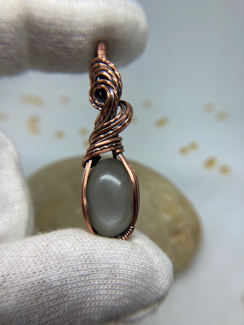 wire wrapped moonstone quality grey moonstone sparkly grey moonstone pendant Grey Moonstone pendant in antiqued copper