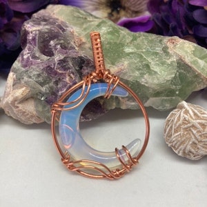 Simple Opalite crescent wire wrapped in bare copper | B’Jeweled DZines