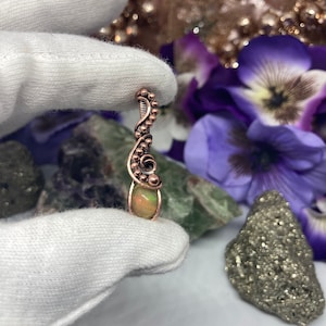 Glowmire – Opal Pendant in Oxidized Copper | Handmade Miniature Artisan Necklace | Ethereal Firelight Jewelry