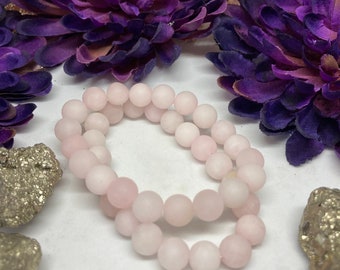 Matte rose quartz bracelet, simple bracelet, stackable bracelet, pink bracelet, matte pink bead bracelet, stretchy | B’Jeweled DZines