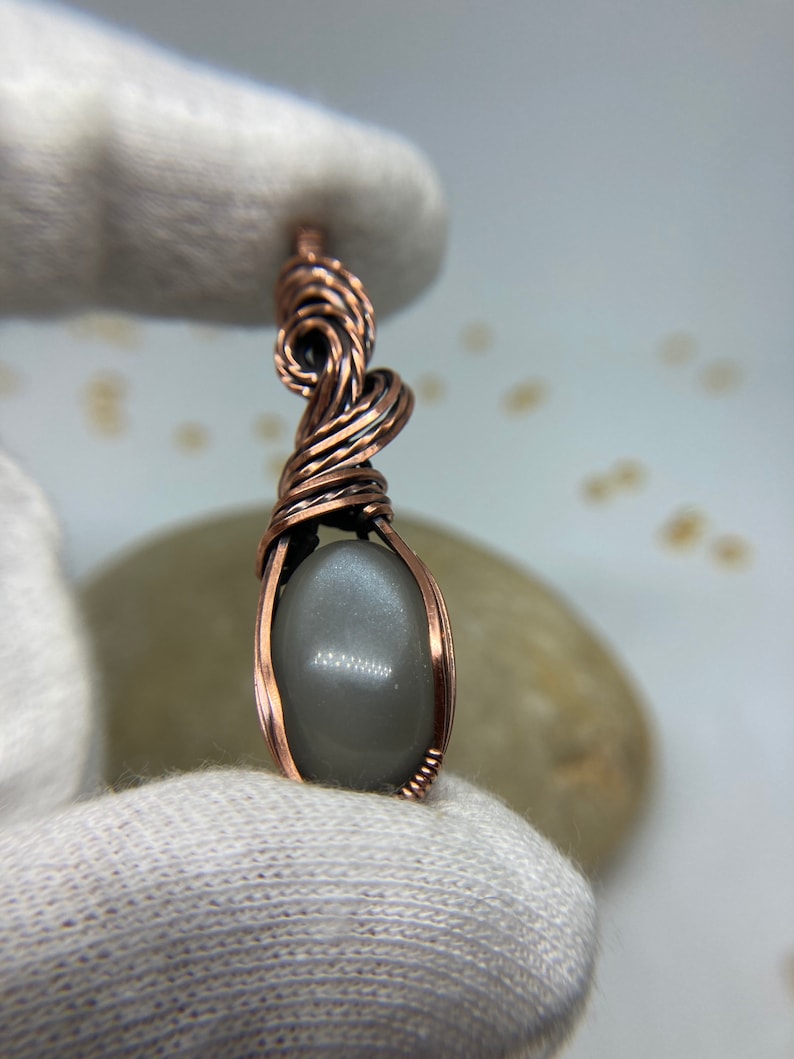 wire wrapped moonstone quality grey moonstone sparkly grey moonstone pendant Grey Moonstone pendant in antiqued copper