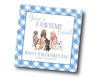 Valentines gift tag for kids, Dog Valentine, Pawsome Valentine, Dog lover valentine, Puppy valentine, Kids Valentines tag, Gingham gift tag