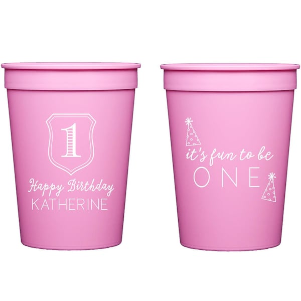 First birthday cups, It's fun to be one, Kids birthday cups, Pink first birthday decor, First birthday favor, Party hat decor, Custom cups