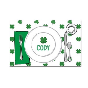Personalized placemat, St Patricks Day placemat, Personalized placemat for kids, laminated placemat, shamrock placemat, Kids placemat