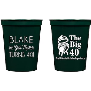 Big green egg cups, Big green egg birthday, 40th birthday cups, Guys 40th birthday, Guy birthday favor, Grill master birthday, custom cup