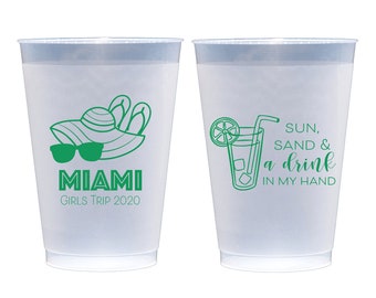 Girls trip cups, Beach trip cups, Personalized plastic cups, Personalized frosted cups, Miami cups, Beach weekend cups, Girls weekend