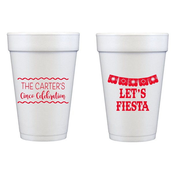 Cinco de Mayo cups, Let's fiesta cups, Fiesta theme party cups, Personalized foam cups, Cinco de Mayo theme, Customizable cups, Fiesta party