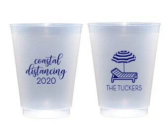 Coastal distancing cups, Beach trip cups, Family vacation cups, Pool cups, Beach trip favor, frosted cups, Personalized beach cups