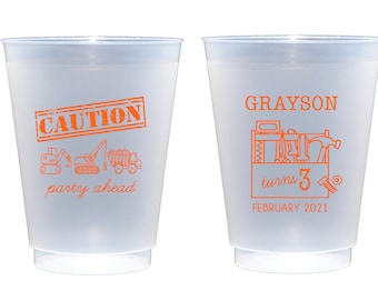 Construction party cups, Caution cups, Construction theme party favor, Construction birthday cups, Personalized kids birthday cups