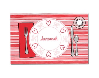 Valentine's Day placemat, Valentines place setting, Valentine's Day place mat for kids, Personalized placemat, Laminated placemat