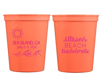 Bachelorette cups, Beach bachelorette, Beach cups, Bachelorette party favor, Personalized bachelorette party cups, Personalized plastic cups