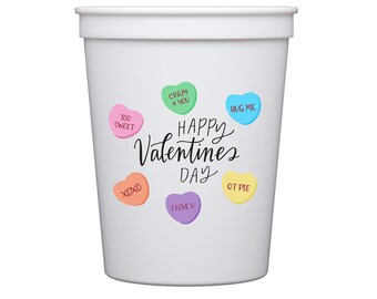 Candy heart decor, Conversation hearts, Valentines cups, Valentines party decor, Valentines party favor, Personalized plastic cups