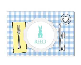 Personalized Easter place setting placemat, Easter bunny placemat, Boy personalized placemat for kids, Kids placemat, Kids Easter gift idea
