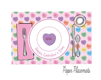 Galentines day party decor, Galentine's Day placemats, Disposable paper placemats, Valentines Day party decor, Conversation hearts decor