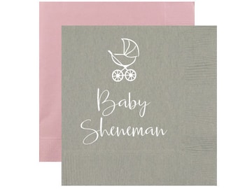 baby shower napkins, personalized baby shower napkins, baby girl, custom shower napkins, baby shower decor, foil stamped beverage napkins