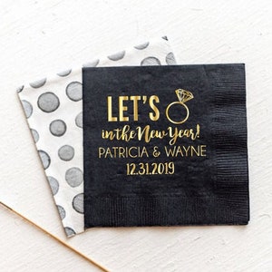 New Years Eve wedding napkins, NYE party, NYE wedding, Ring in the new year, Personalized wedding napkins, Engagement party napkins