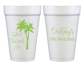 Beach birthday cups, Foam birthday cups, 30th birthday cups, Beach themed cups, Personalized styrofoam birthday cups, Beach bash