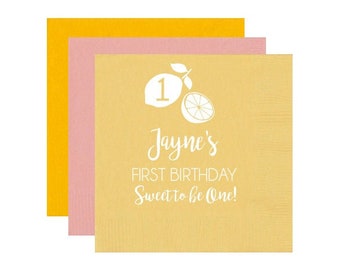 Lemon birthday napkins, Lemon birthday, Lemon birthday favors, Lemon theme decor, First birthday napkins, Personalized napkins, Lemon napkin