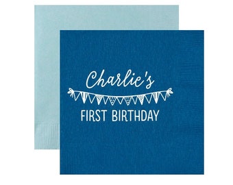 First birthday napkins, First birthday decor, First birthday favor, Non theme birthday decor, Personalized napkins, Kids birthday decor