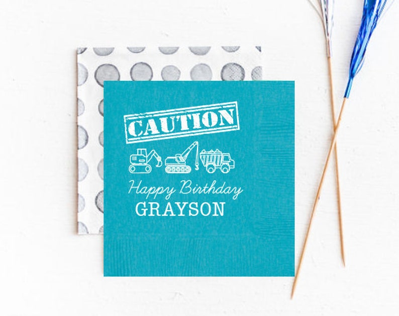 Caution construction party decor Construction birthday napkins Construction birthday decor Personalize napkins Kids birthday