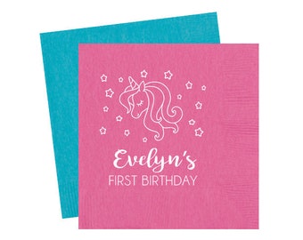Unicorn birthday napkins, Unicorn first birthday napkins, Personalized birthday napkins, Customizable birthday napkins, Unicorn theme napkin