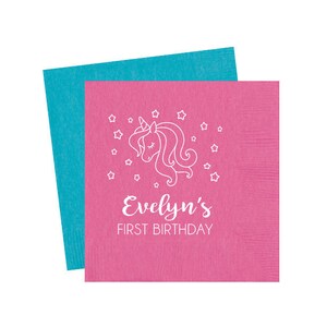 Unicorn birthday napkins, Unicorn first birthday napkins, Personalized birthday napkins, Customizable birthday napkins, Unicorn theme napkin image 1