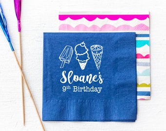 Ice cream birthday, Ice cream party, Ice cream party favor, Ice cream party decor, Ice cream birthday party, Personalized napkins