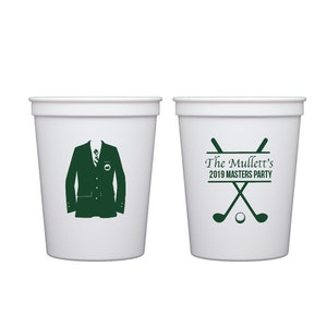 Golf party cups, Golf theme party, Masters cups, Masters party cups, Masters viewing party, Green blazer, Green jacket, Personalized cups