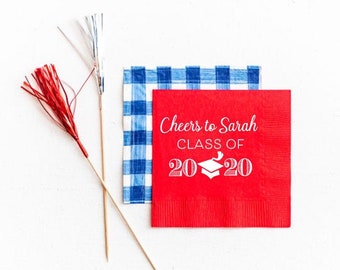 Graduation napkins, Class of 2022 graduation decor, High school graduation party decor, Personalized napkins, Graduation favor, 2022 grad
