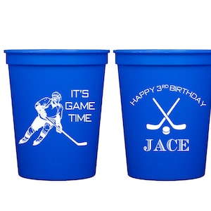Hockey birthday cups, Hockey themed birthday, Hockey birthday favor, Hockey birthday decor, Personalized plastic cups, Hockey cups