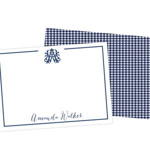 wedding monogram stationery, interlocking monogram stationery, monogrammed notecards, monogrammed stationary set, gingham notecards