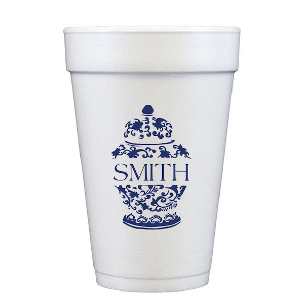 Ginger jar foam cups, personalized foam cups, blue and white ginger jar, styrofoam cups, custom cups, foam party cups, chinoiserie cups