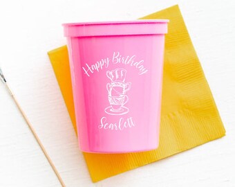 Tea party birthday cups, Tea party birthday favor, Tea party birthday decorations, Personalized birthday cups, Tea for two birthday