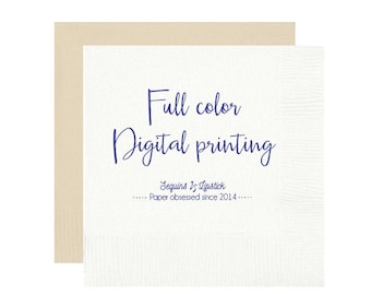 Full color napkin printing, Digital full color printing, Watercolor artwork printing, Wedding napkins, Personalized napkins, Foil stamped