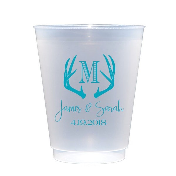 Antler cups, Antler wedding cups, personalized wedding cups, custom reception cups, rustic wedding decor, personalized frosted cups