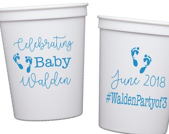 gender neutral baby shower cups, baby shower party favor, personalized plastic cups, personalized stadium cups, couples baby shower cups