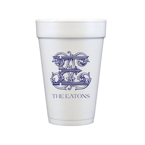 Vintage monogram cup, Personalized foam cups, Customizable cups, Housewarming cups, Monogrammed cups, Personalized gift idea