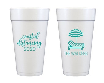 Coastal distancing cups, Beach trip cups, Summer vacation cups, Family beach trip cups, Personalized foam cups, Social distancing gift idea