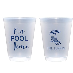 On pool time, Pool cups, Pool party cups, Personalized cups, Housewarming gift idea, Housewarming party decor, Customizable cups, Frosted
