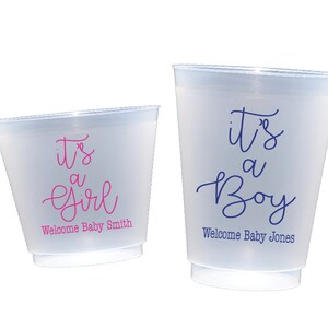 gender reveal cups, baby shower cups, it&#39;s a boy, it&#39;s a girl, personalized cups, personalized plastic cups, personalized shatterproof cups