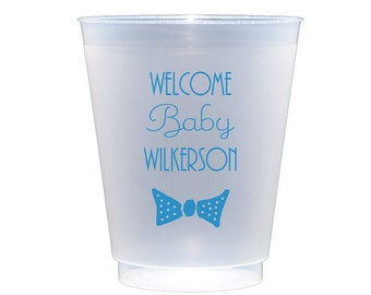 Baby shower cups, baby boy shower cups, bow tie cups, baby shower decor, baby shower favor, personalized cups, shatterproof cups