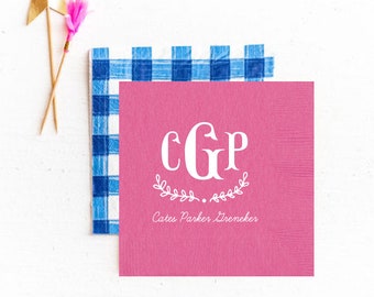 Baby shower napkins, Monogrammed baby shower napkins, Fishtail monogram napkins, Personalized napkins, Baby shower decor, Baby girl shower