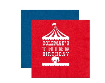 Circus napkins, Circus birthday napkins, Circus theme party favor, Under the big top theme, Personalized napkins, Circus tent decor