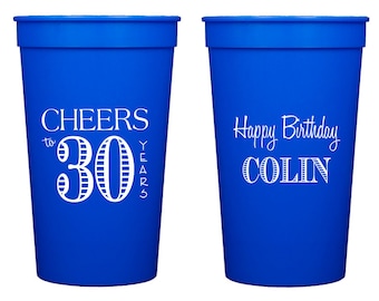 Cheers to 30, 30th birthday cups, Thirtieth birthday cups, 30th birthday favor, Personalized birthday cups, Customizable birthday cups